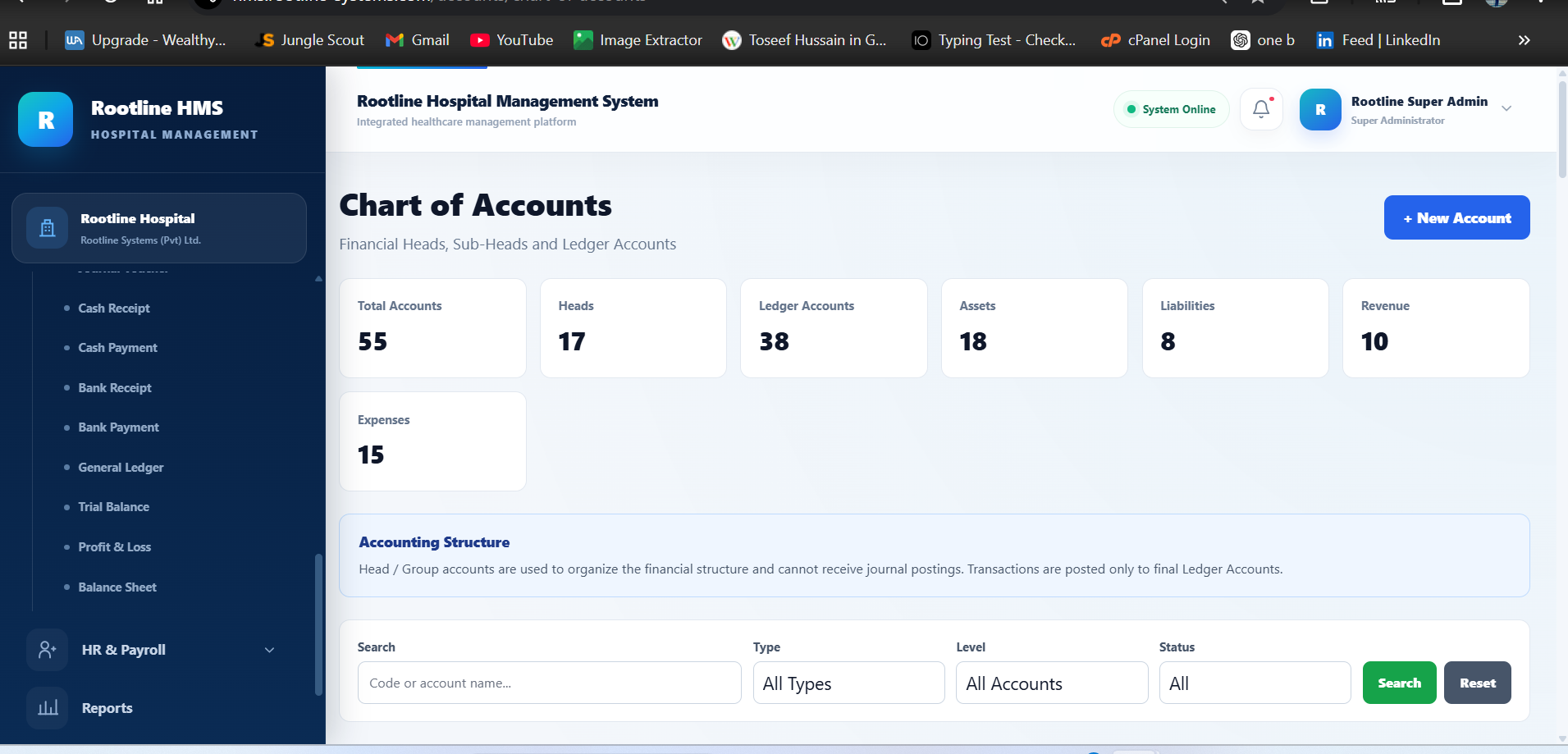 Rootline HMS Chart of Accounts