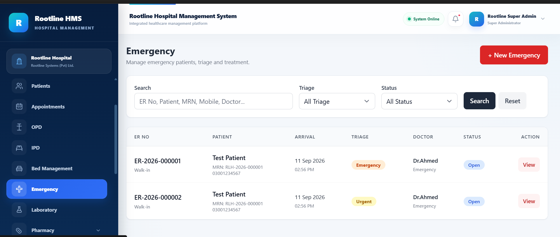 Rootline HMS Emergency Management