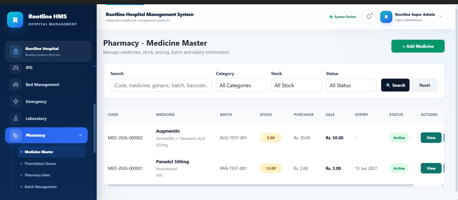 Rootline HMS Pharmacy Medicine Management