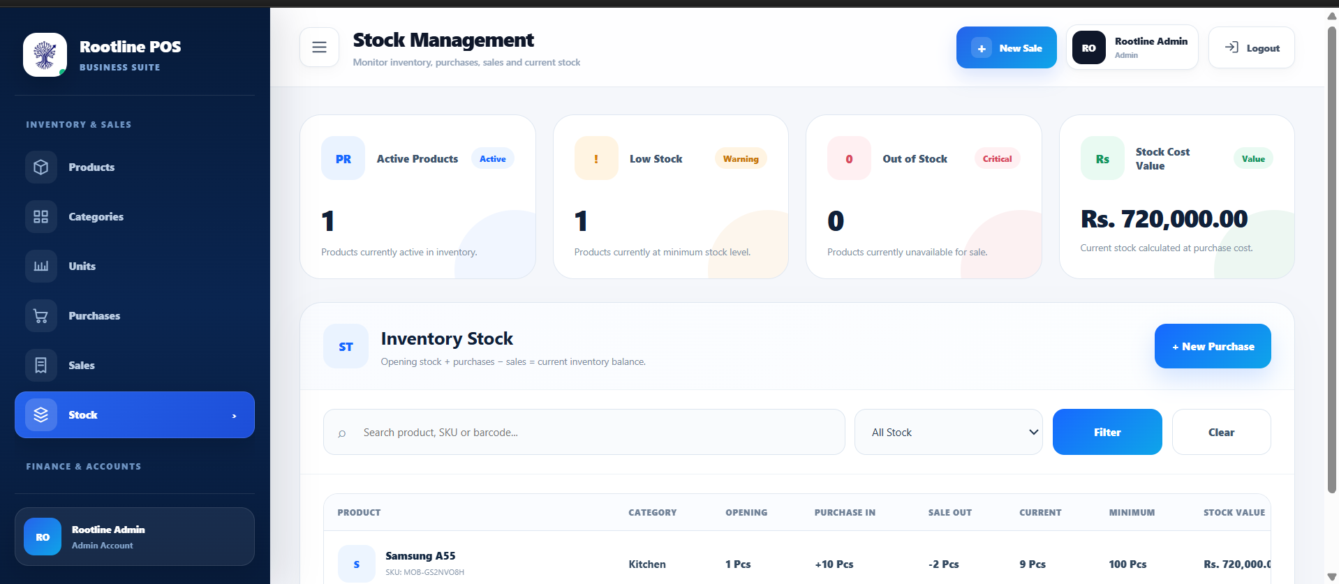 Rootline POS Stock Management