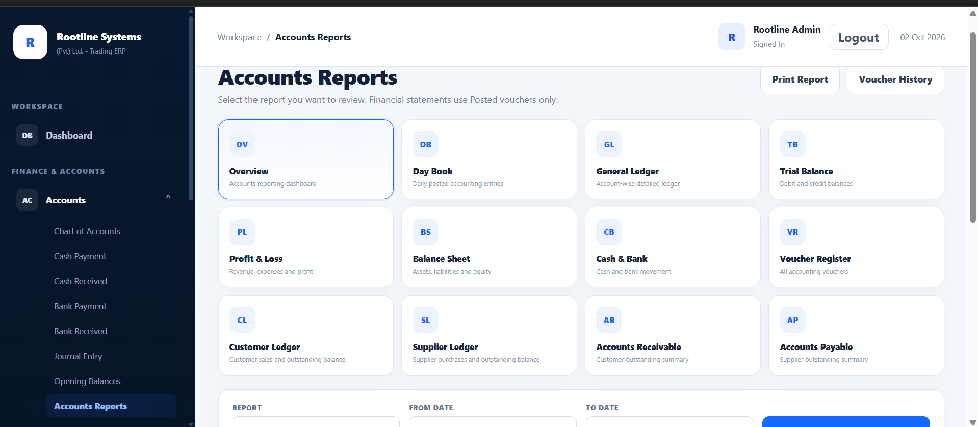 Rootline Trading Account Reports
